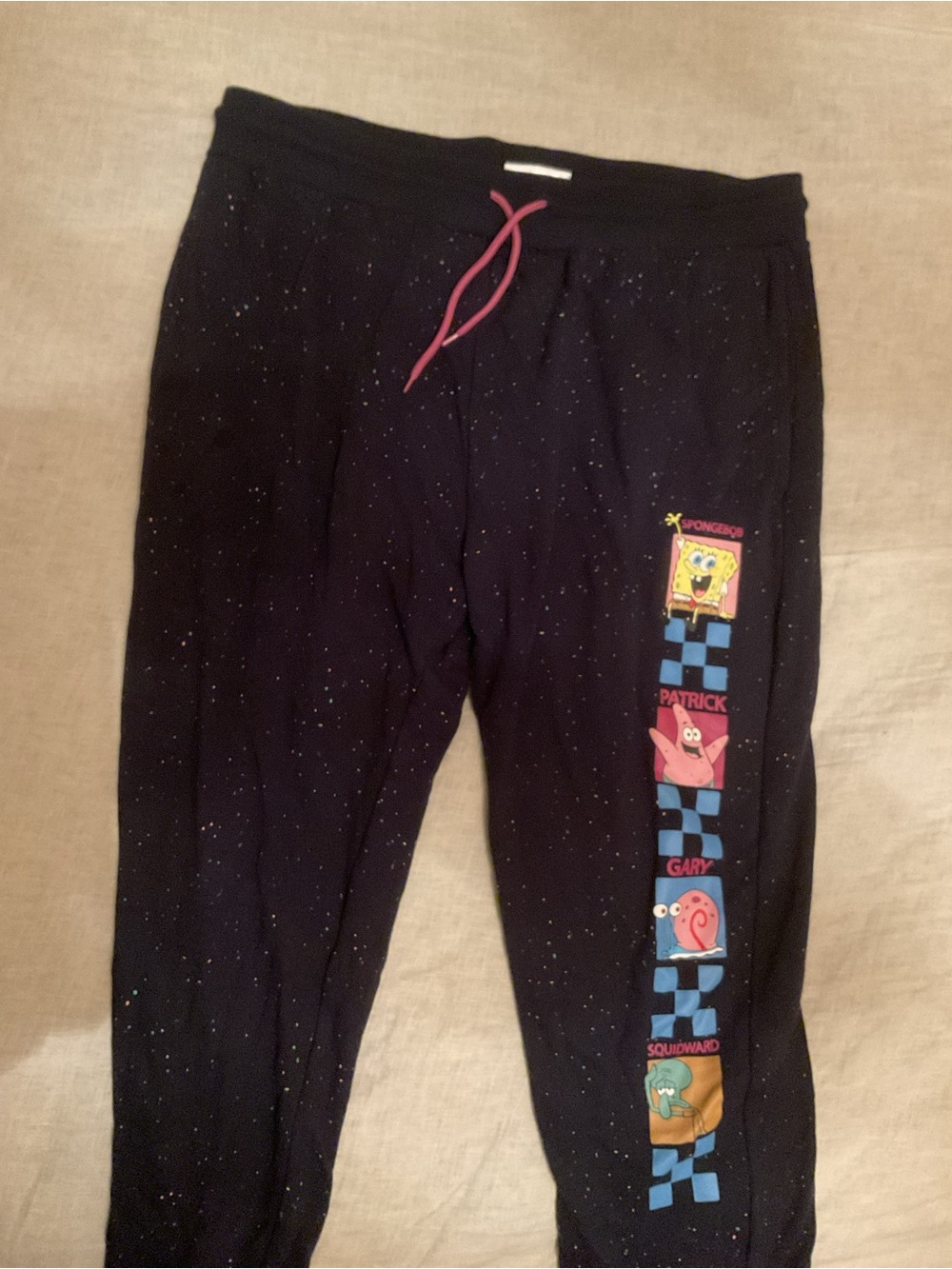 Black SpongeBob Character Joggers with Pink Drawstring